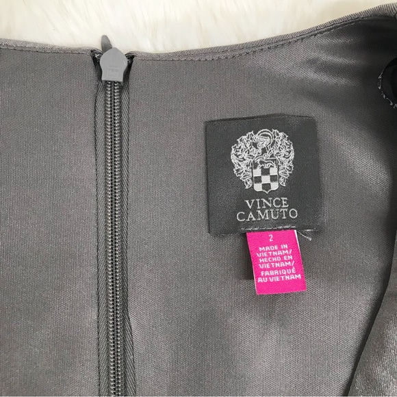 VINCE CAMUTO Silver Metallic Ruched Fitted Cocktail Dress Formal Size 2 New - Picture 4 of 13